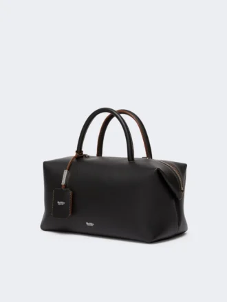 Mittlere Bowler-Tasche aus Naturleder, schwarz