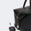 Mittlere Bowler-Tasche aus Naturleder, schwarz Mittlere Bowler-Tasche aus Naturleder, schwarz