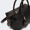 Mittlere Bowler-Tasche aus Naturleder, schwarz Mittlere Bowler-Tasche aus Naturleder, schwarz