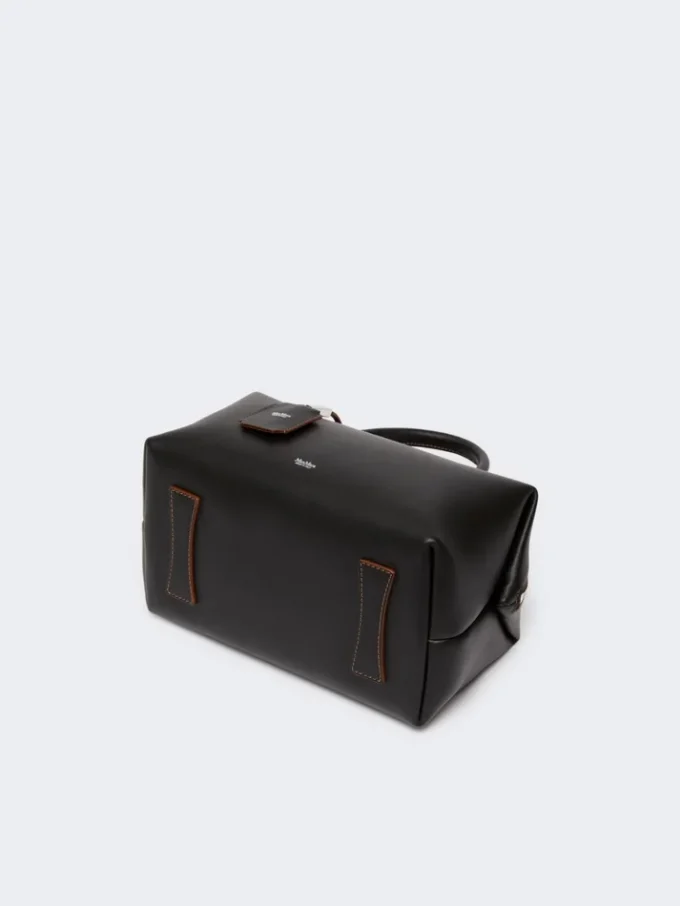 Mittlere Bowler-Tasche aus Naturleder, schwarz Mittlere Bowler-Tasche aus Naturleder, schwarz
