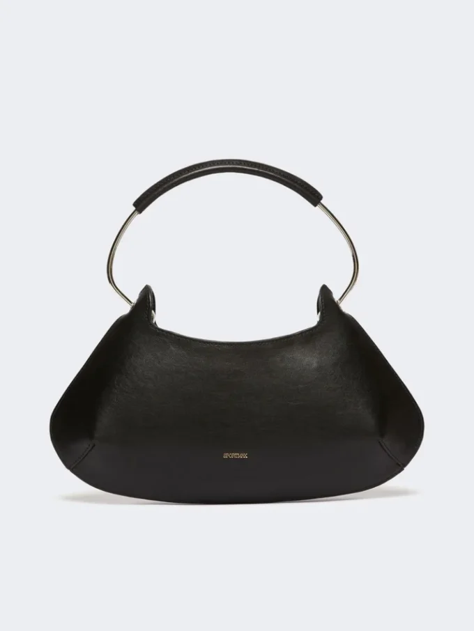Mittlere Caju-Tasche aus Leder, schwarz Mittlere Caju-Tasche aus Leder, schwarz