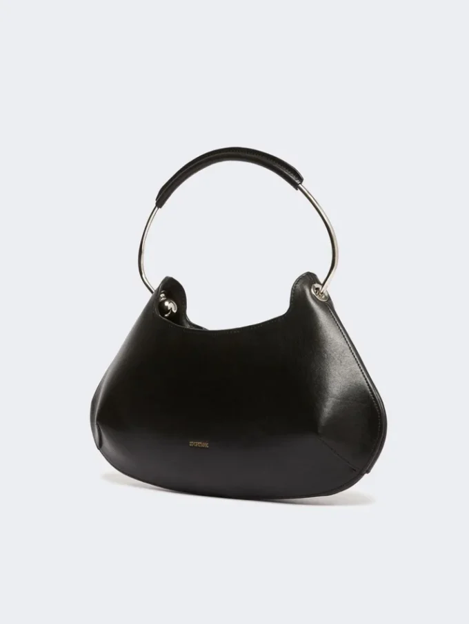 Mittlere Caju-Tasche aus Leder, schwarz Mittlere Caju-Tasche aus Leder, schwarz