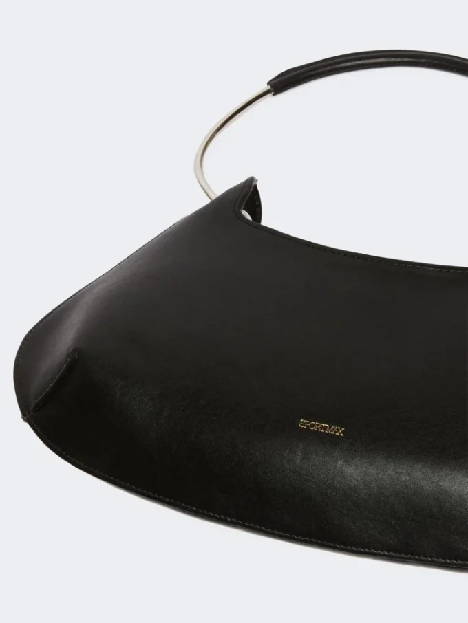 Mittlere Caju-Tasche aus Leder, schwarz Mittlere Caju-Tasche aus Leder, schwarz