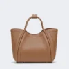 Mittlere Marine-Handtasche aus Leder, braun-bronzefarben
