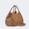 Mittlere Marine-Handtasche aus Leder, braun-bronzefarben