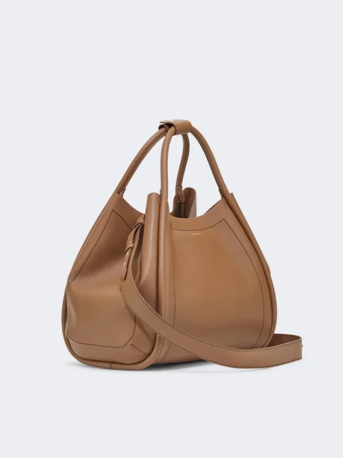 Mittlere Marine-Handtasche aus Leder, braun-bronzefarben
