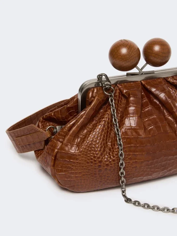 Mittlere Pasticcino-Tasche aus Leder mit Krokodilprägung, rotbraun