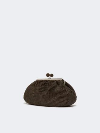 Mittlere Pasticcino-Tasche in Raffia-Optik, dunkelbraun
