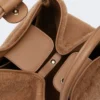Mittlere Tasche aus Teddy-Stoff in Marineblau, Camel Mittlere Tasche aus Teddy-Stoff in Marineblau, Camel