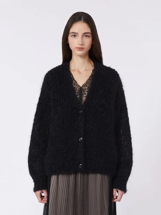 Mohair-Strickjacke, schwarz Mohair-Strickjacke, schwarz