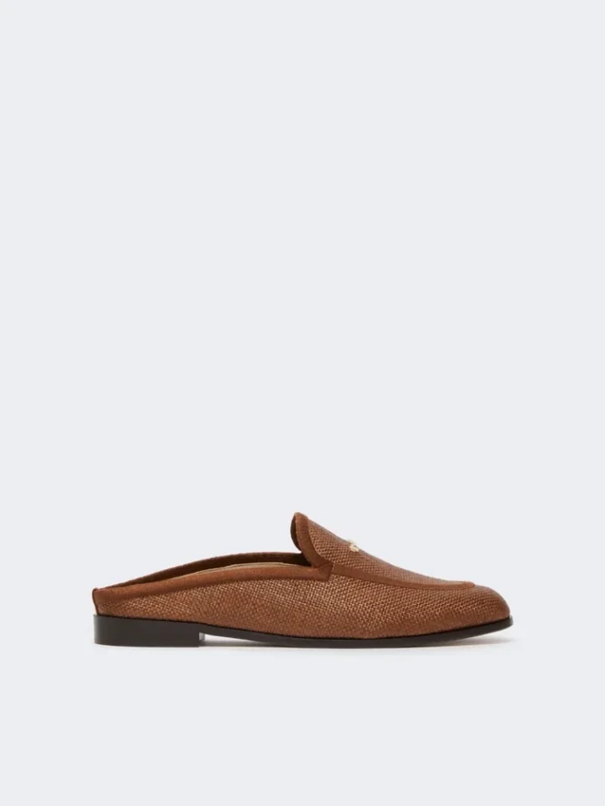 Mules aus Canvas mit Raffia-Effekt, bernsteinbraun Mules aus Canvas mit Raffia-Effekt, bernsteinbraun