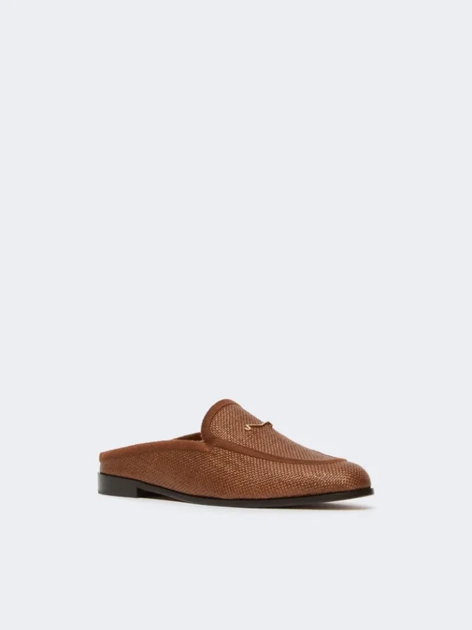 Mules aus Canvas mit Raffia-Effekt, bernsteinbraun Mules aus Canvas mit Raffia-Effekt, bernsteinbraun