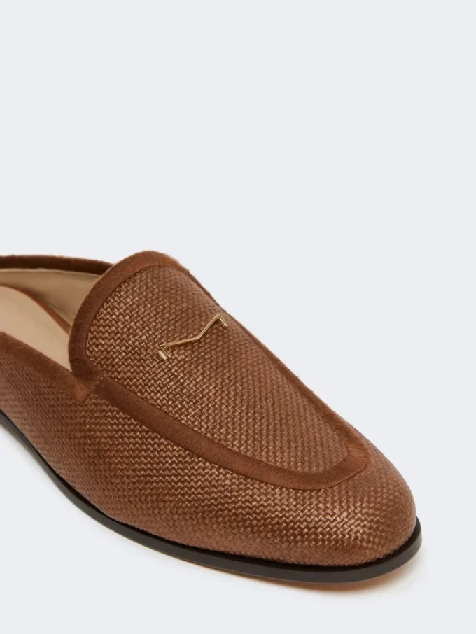 Mules aus Canvas mit Raffia-Effekt, bernsteinbraun Mules aus Canvas mit Raffia-Effekt, bernsteinbraun