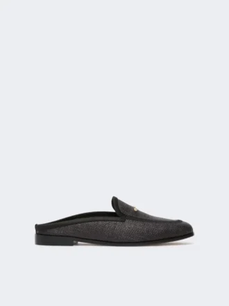 Mules aus Canvas mit Raffia-Effekt, schwarz