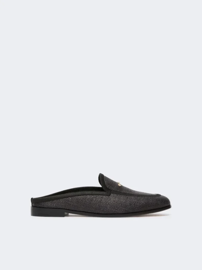 Mules aus Canvas mit Raffia-Effekt, schwarz Mules aus Canvas mit Raffia-Effekt, schwarz