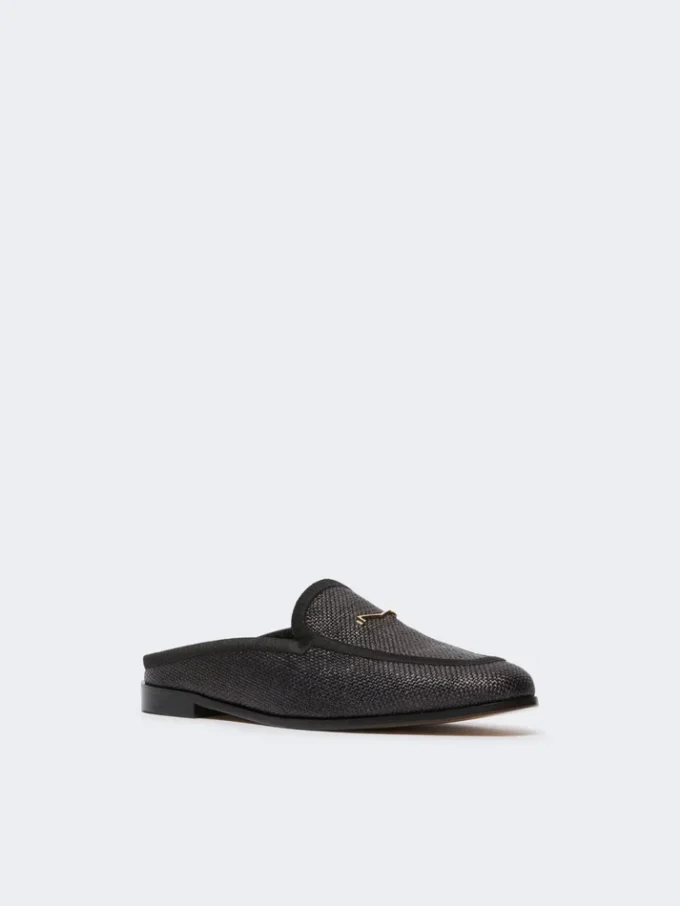 Mules aus Canvas mit Raffia-Effekt, schwarz Mules aus Canvas mit Raffia-Effekt, schwarz