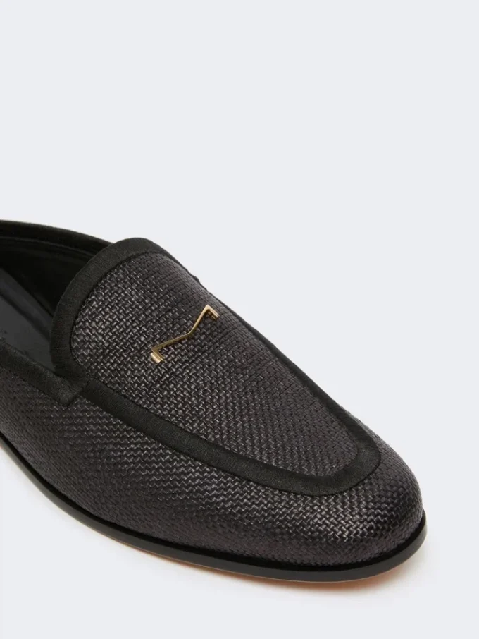Mules aus Canvas mit Raffia-Effekt, schwarz Mules aus Canvas mit Raffia-Effekt, schwarz