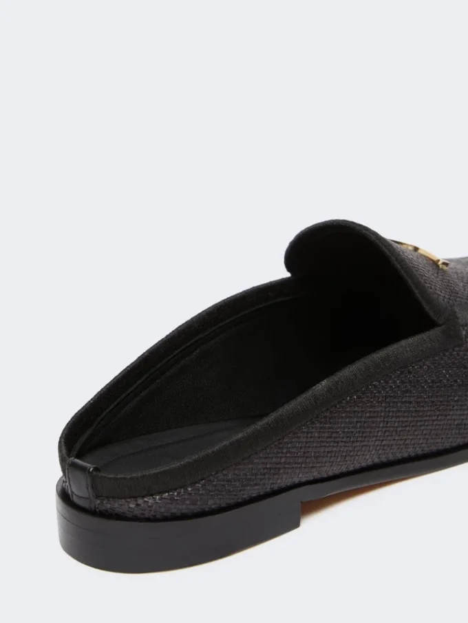 Mules aus Canvas mit Raffia-Effekt, schwarz Mules aus Canvas mit Raffia-Effekt, schwarz