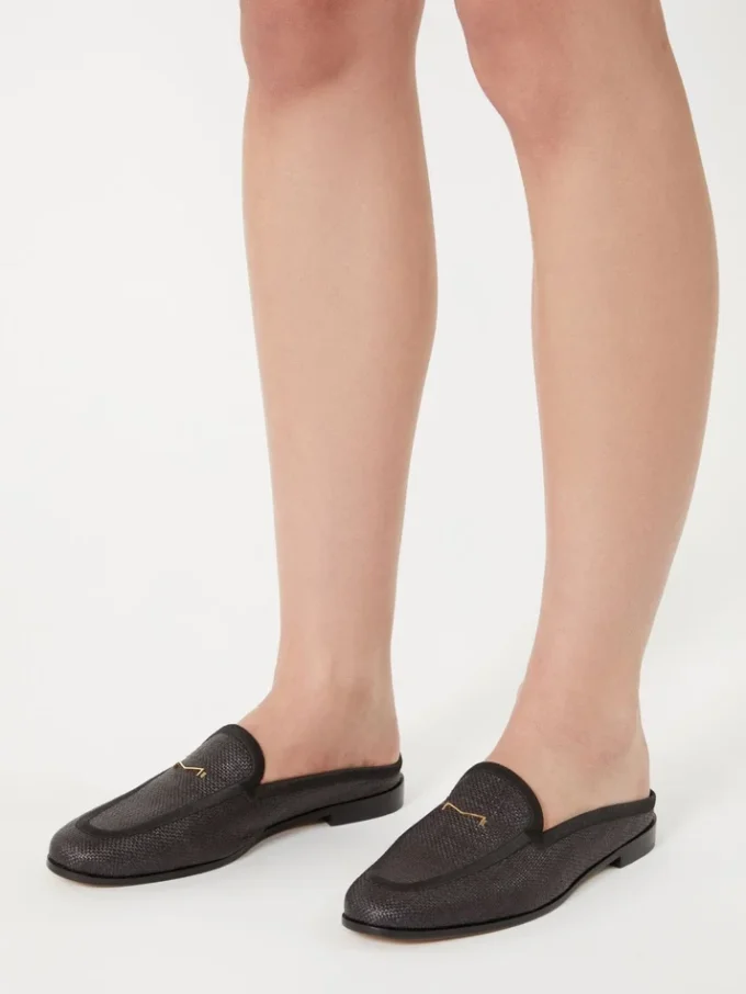 Mules aus Canvas mit Raffia-Effekt, schwarz Mules aus Canvas mit Raffia-Effekt, schwarz