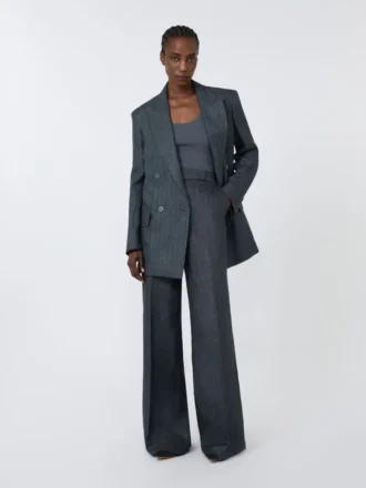 Hose aus Leinen-Twill mit Fischgrätenmuster, mittelgrau