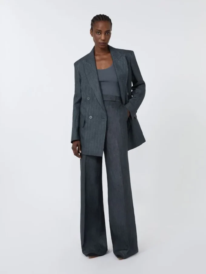 Hose aus Leinen-Twill mit Fischgrätenmuster, mittelgrau Hose aus Leinen-Twill mit Fischgrätenmuster, mittelgrau