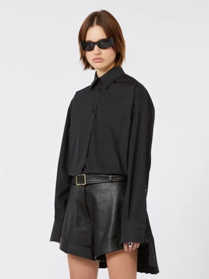 Overshirt mit Plissee-Detail, schwarz Overshirt mit Plissee-Detail, schwarz