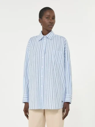 Oversized-Baumwollhemd mit Streifen, hellblau