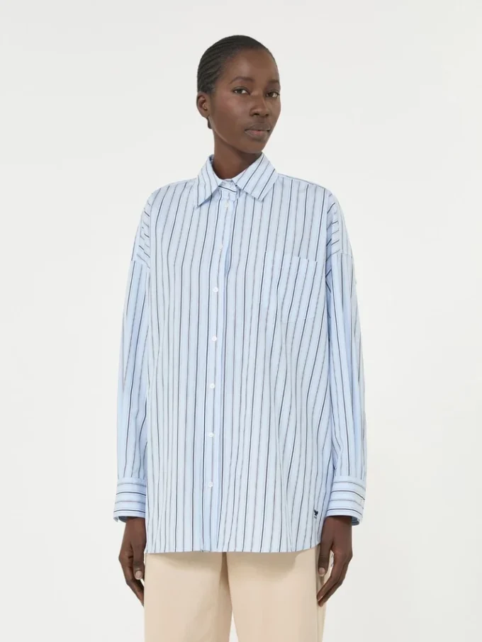 Oversized-Baumwollhemd mit Streifen, hellblau Oversized-Baumwollhemd mit Streifen, hellblau