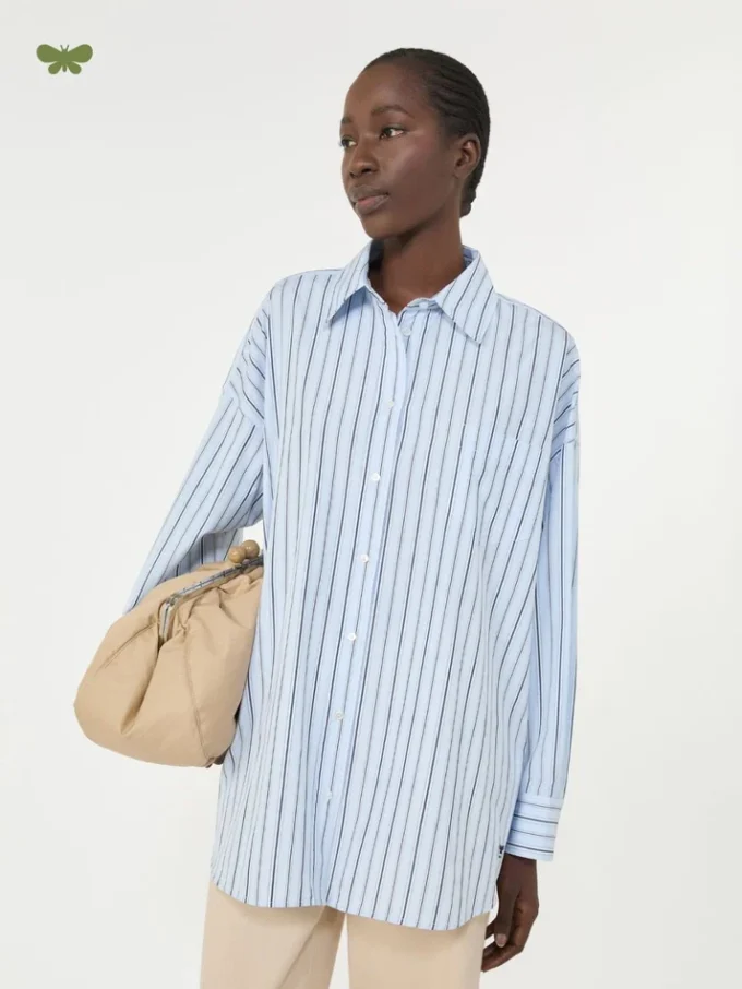 Oversized-Baumwollhemd mit Streifen, hellblau Oversized-Baumwollhemd mit Streifen, hellblau