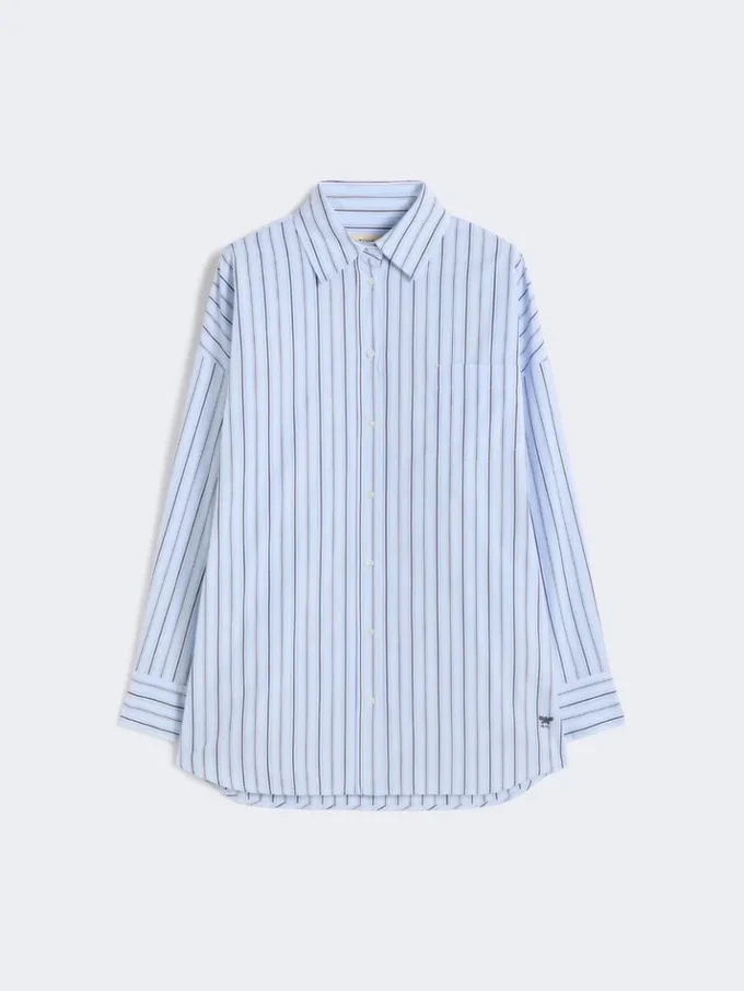 Oversized-Baumwollhemd mit Streifen, hellblau Oversized-Baumwollhemd mit Streifen, hellblau