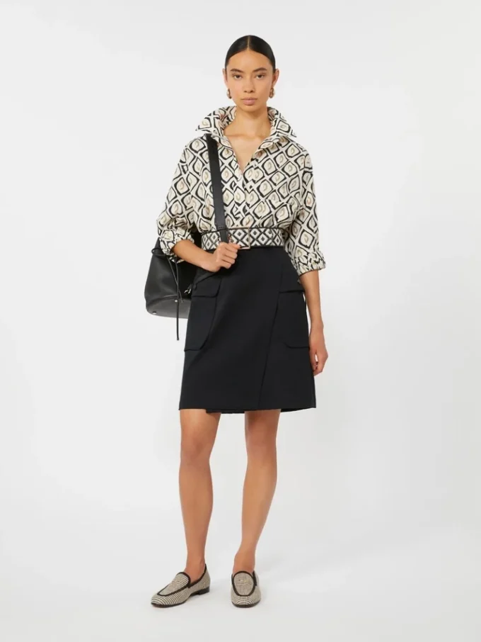 Oversized-Hemd aus bedrucktem Popeline, beige