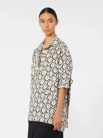 Oversized-Hemd aus bedrucktem Popeline, beige