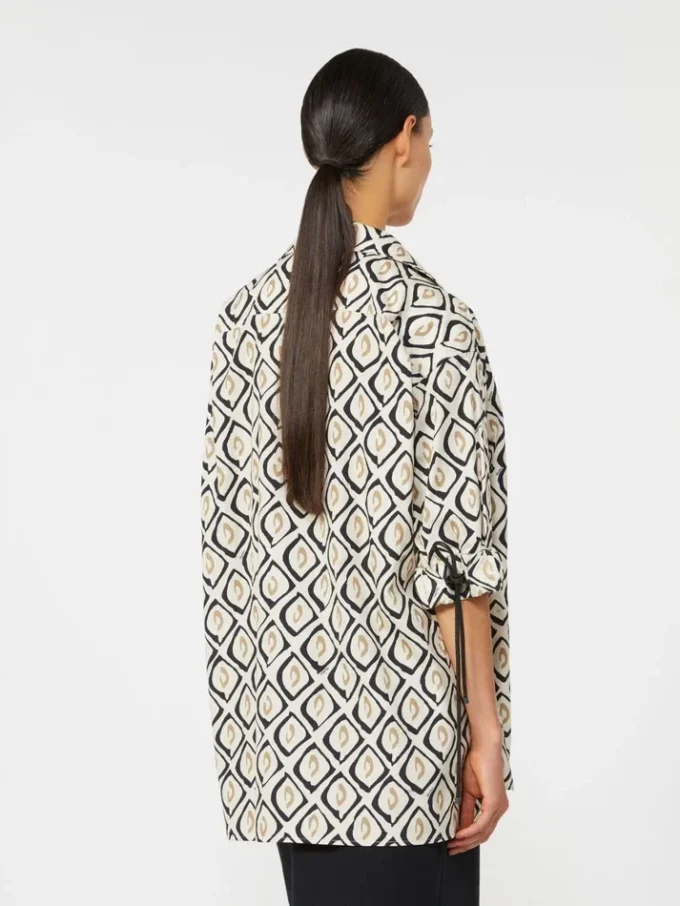 Oversized-Hemd aus bedrucktem Popeline, beige