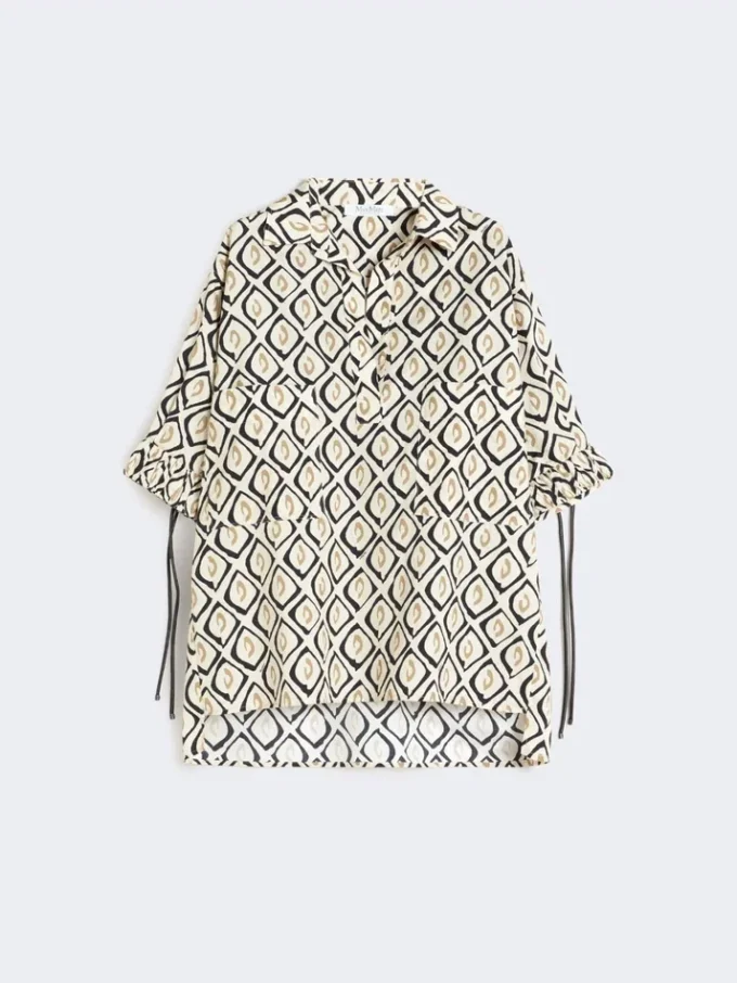 Oversized-Hemd aus bedrucktem Popeline, beige