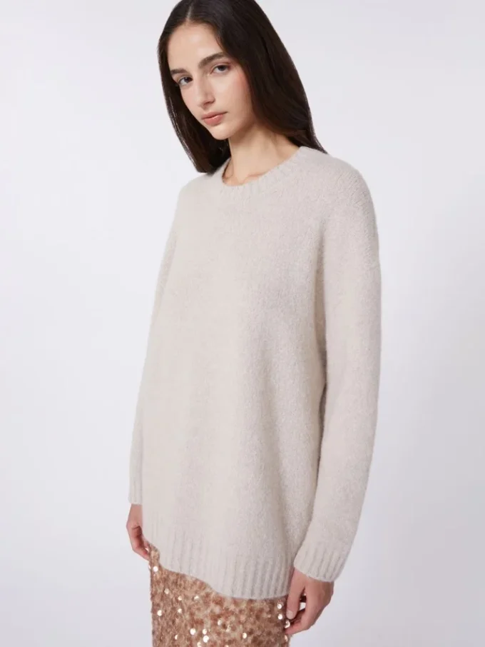 Oversized-Pullover aus Alpaka und Baumwolle, sandfarben Oversized-Pullover aus Alpaka und Baumwolle, sandfarben