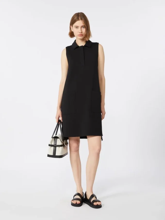 Polo-Kleid aus Scuba-Jersey, schwarz Polo-Kleid aus Scuba-Jersey, schwarz