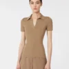 Polohemd aus geripptem Wollstrick, gold-beige-braun