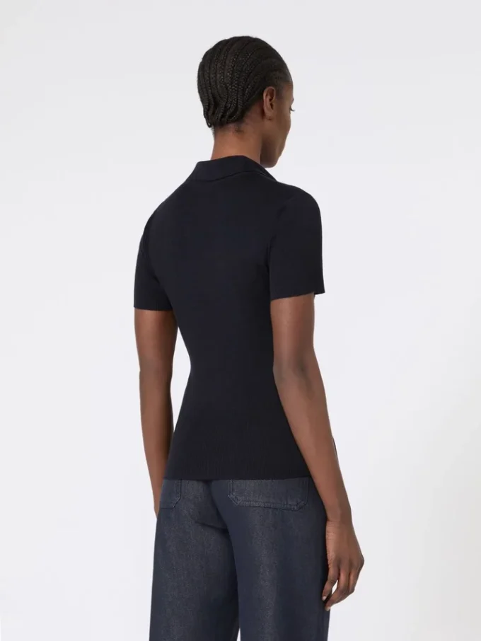 Polohemd aus geripptem Wollstrick, ultramarinblau Polohemd aus geripptem Wollstrick, ultramarinblau