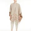 Poncho aus Jacquard-Wolle, beige Poncho aus Jacquard-Wolle, beige