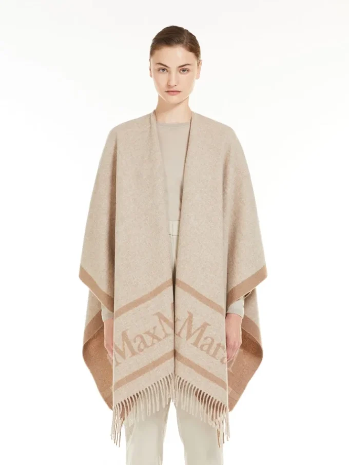 Poncho aus Jacquard-Wolle, beige Poncho aus Jacquard-Wolle, beige
