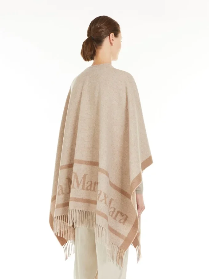 Poncho aus Jacquard-Wolle, beige Poncho aus Jacquard-Wolle, beige