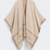 Poncho aus Jacquard-Wolle, beige Poncho aus Jacquard-Wolle, beige