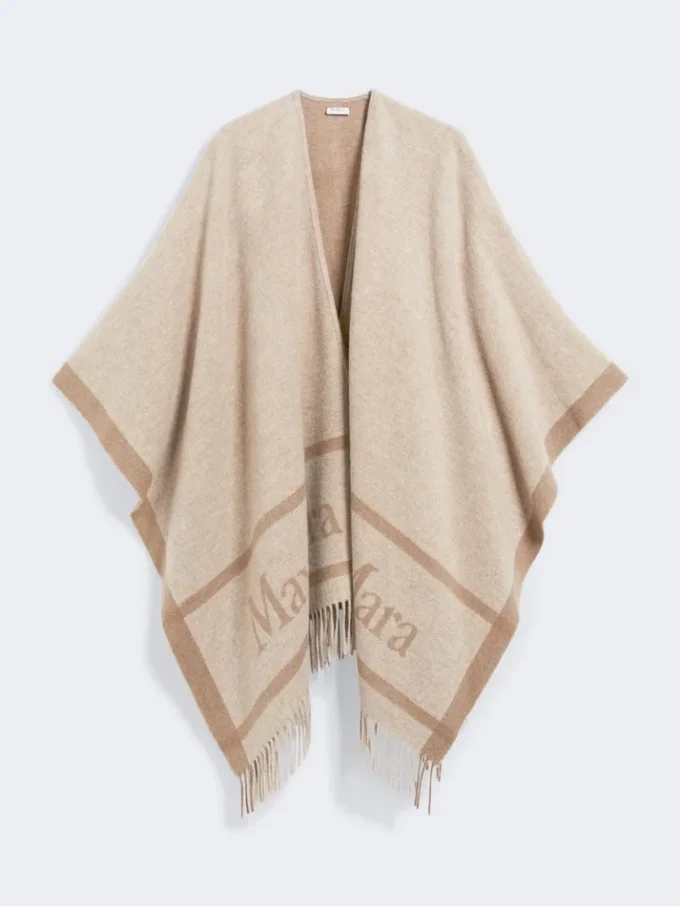 Poncho aus Jacquard-Wolle, beige Poncho aus Jacquard-Wolle, beige