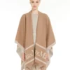 Poncho aus Jacquard-Wolle, kamelfarben Poncho aus Jacquard-Wolle, kamelfarben