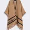 Poncho aus Jacquard-Wolle, kamelfarben Poncho aus Jacquard-Wolle, kamelfarben