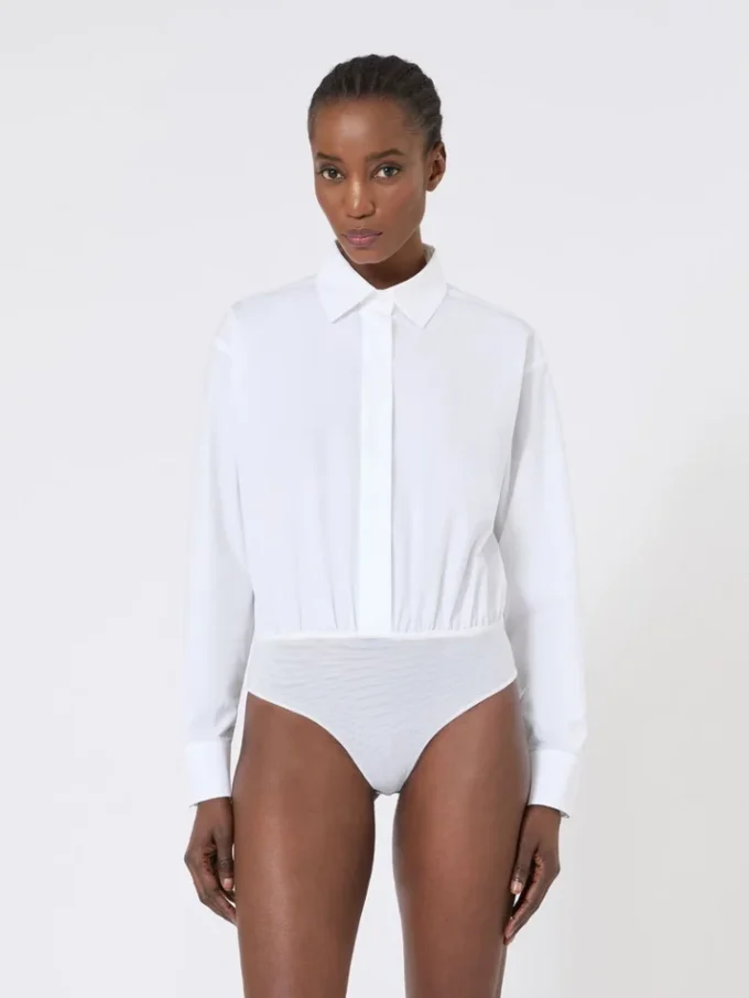 Popeline-Hemd-Bodysuit, optisches Weiß