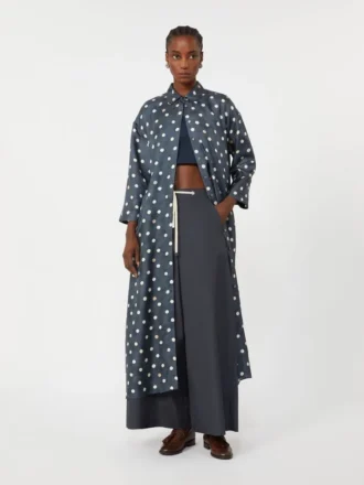 Bedrucktes Kleid aus Seidentwill, ultramarinblau