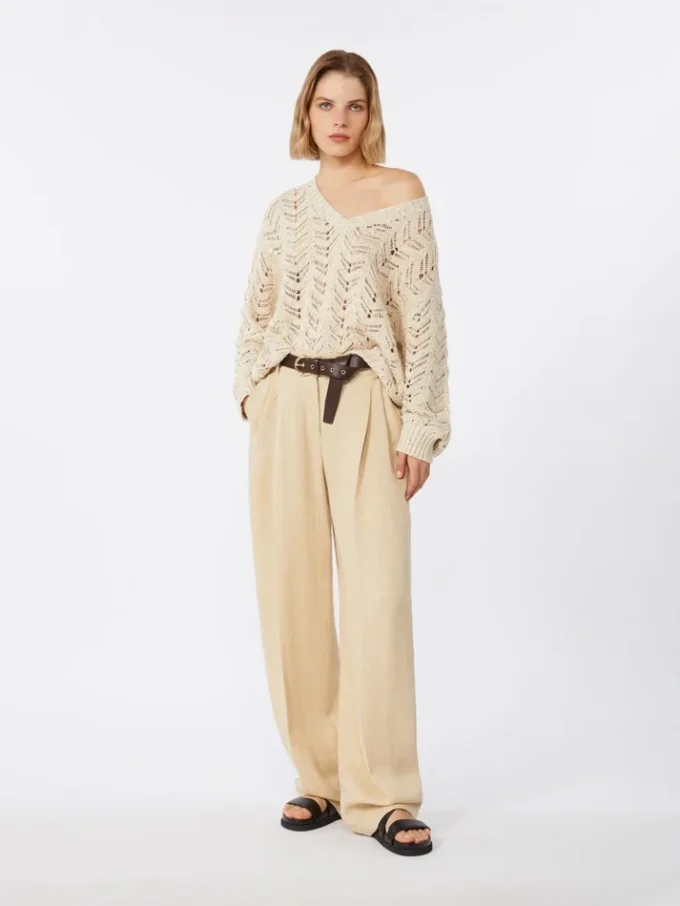 Pullover aus Baumwollgarn und Pailletten, beige
