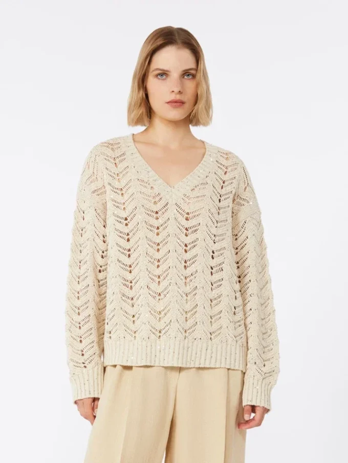 Pullover aus Baumwollgarn und Pailletten, beige