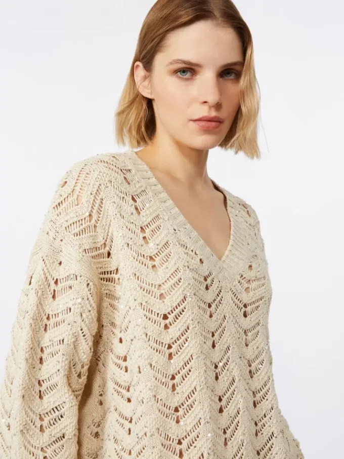 Pullover aus Baumwollgarn und Pailletten, beige